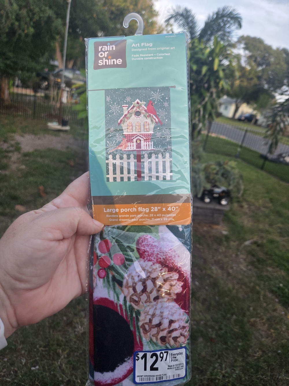 Rain or Shine Large House Porch Flag Winter Birdhouse Cardinals Nylon 28x40 NEW